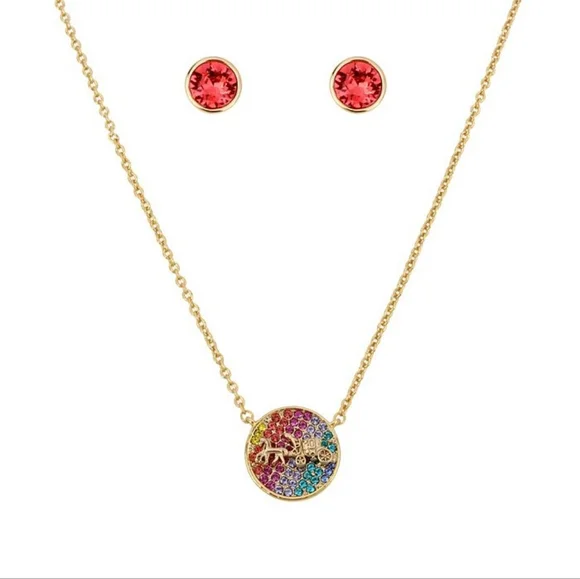 Coach Horse Carriage Necklace & Earring Set NIB - Picture 3 of 6